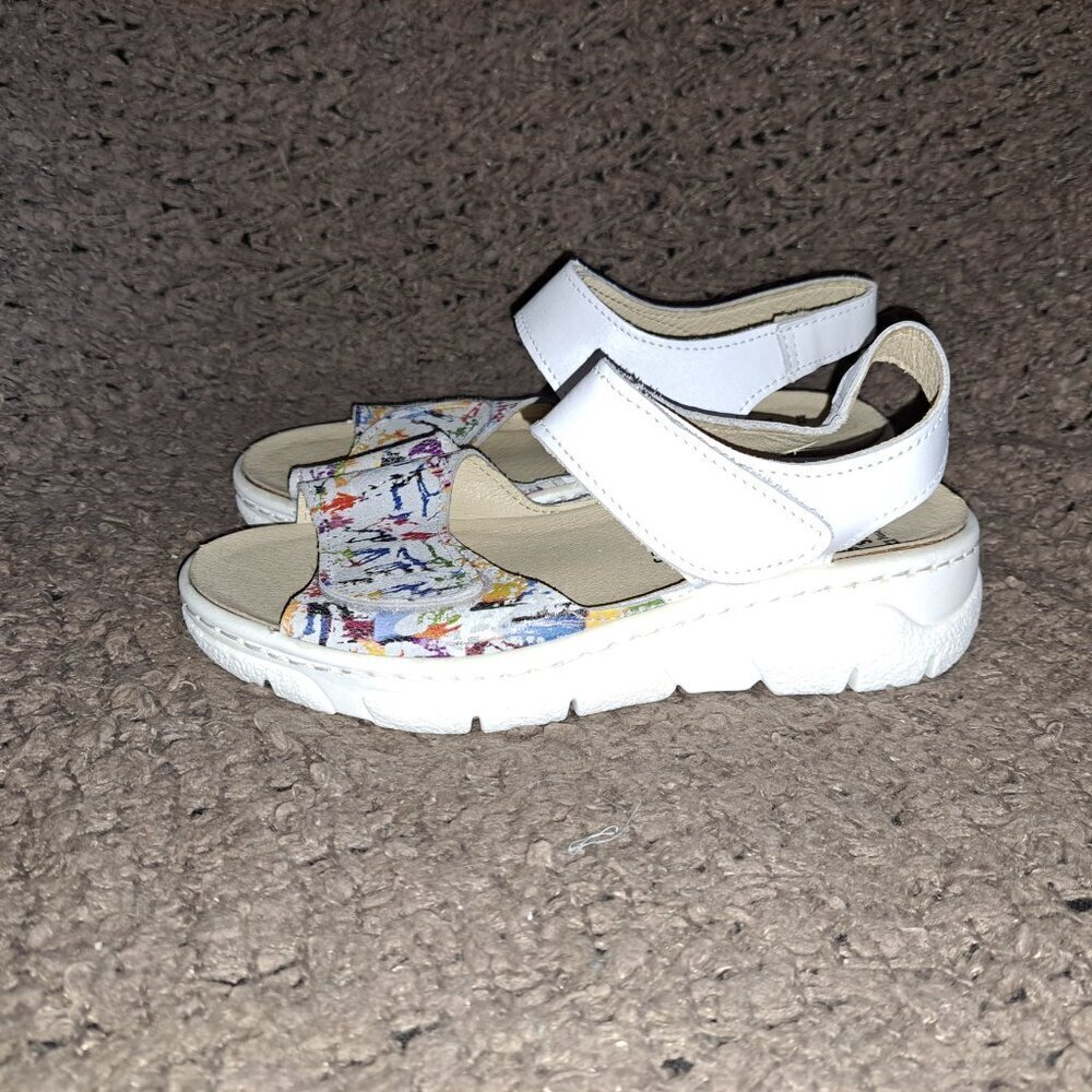 VOLKS WALKERS-White Leather-Dbl Hook/Loop Strap-Paint Spatter-Sz 36/6-NWOB - Picture 2 of 7